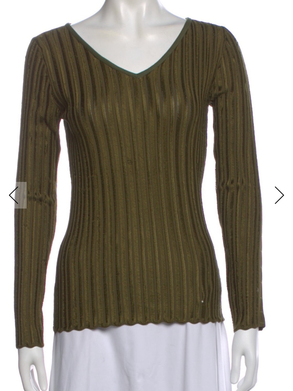 TOM FORD olive Ribbed V-Neck knit  top